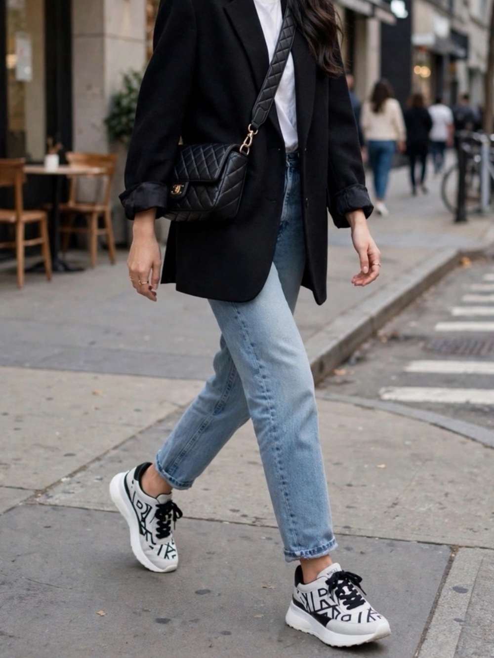 White & Black Graphic Lace-Up Sneakers